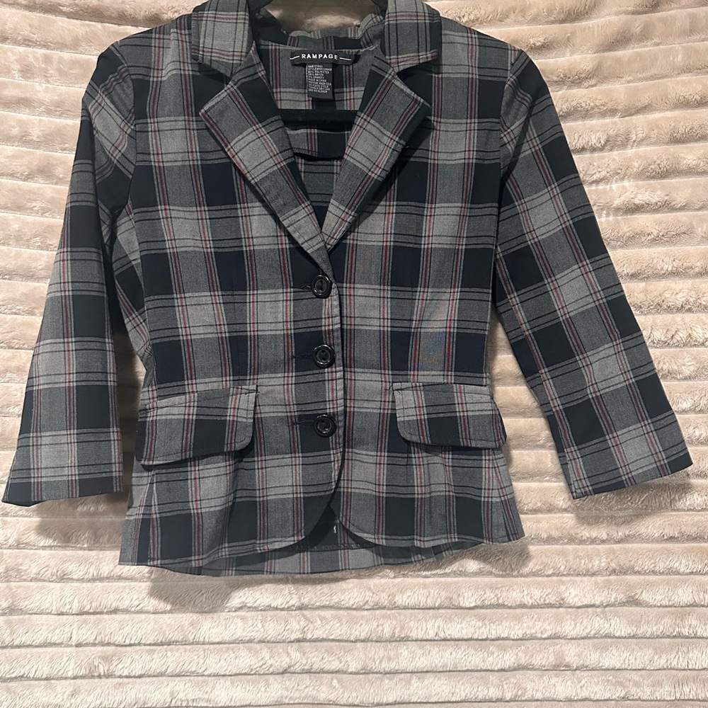 Rampage Plaid Blazer - Black, Gray, Red
